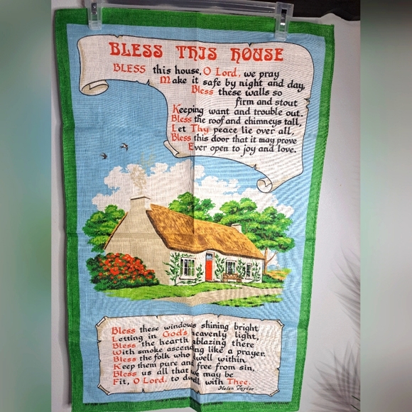 Vintage Irish Linen 'Bless This House by Helen Taylor" NWOT 1980's - Picture 1 of 9